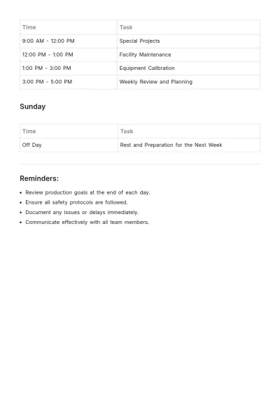 Free Weekly Production Schedule Template to Edit Online