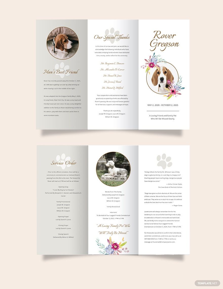 Free Pet Cremation Funeral Tri-Fold Brochure Template