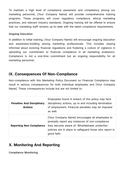 Free Marketing Policy Document on Financial Compliance Template to Edit Online