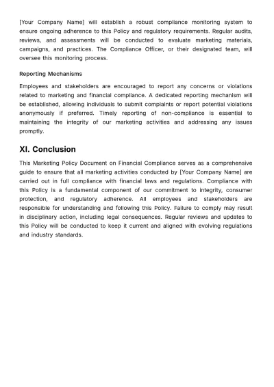 Free Marketing Policy Document on Financial Compliance Template to Edit Online