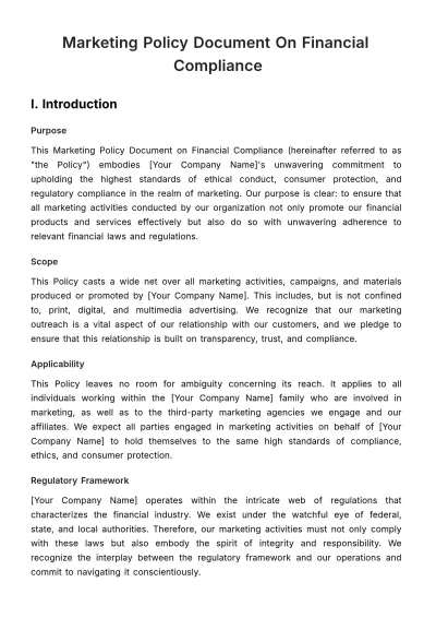 Free Marketing Policy Document on Financial Compliance Template to Edit Online