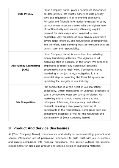 Free Marketing Policy Document on Financial Compliance Template to Edit Online
