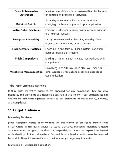 Free Marketing Policy Document on Financial Compliance Template to Edit Online
