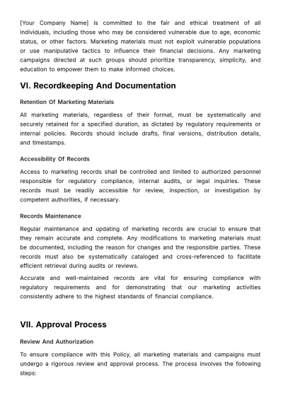 Free Marketing Policy Document on Financial Compliance Template to Edit Online
