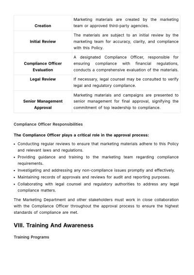 Free Marketing Policy Document on Financial Compliance Template to Edit Online