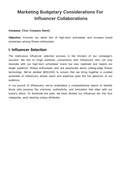 Free Marketing Budgetary Considerations for Influencer Collaborations Template to Edit Online