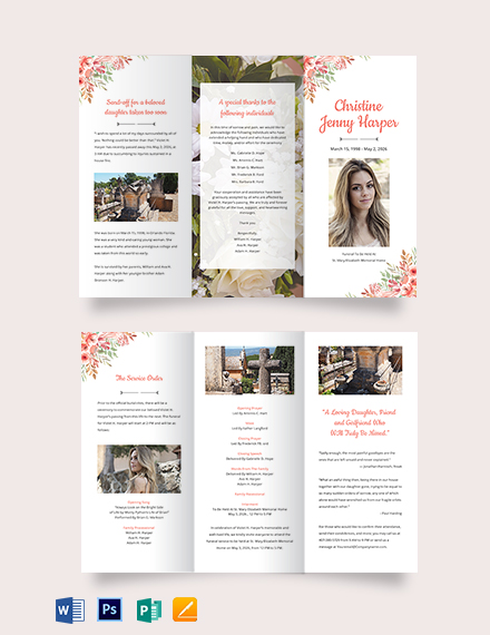 Sample Funeral Memorial Tri-Fold Brochure Template - Google Docs, Word ...