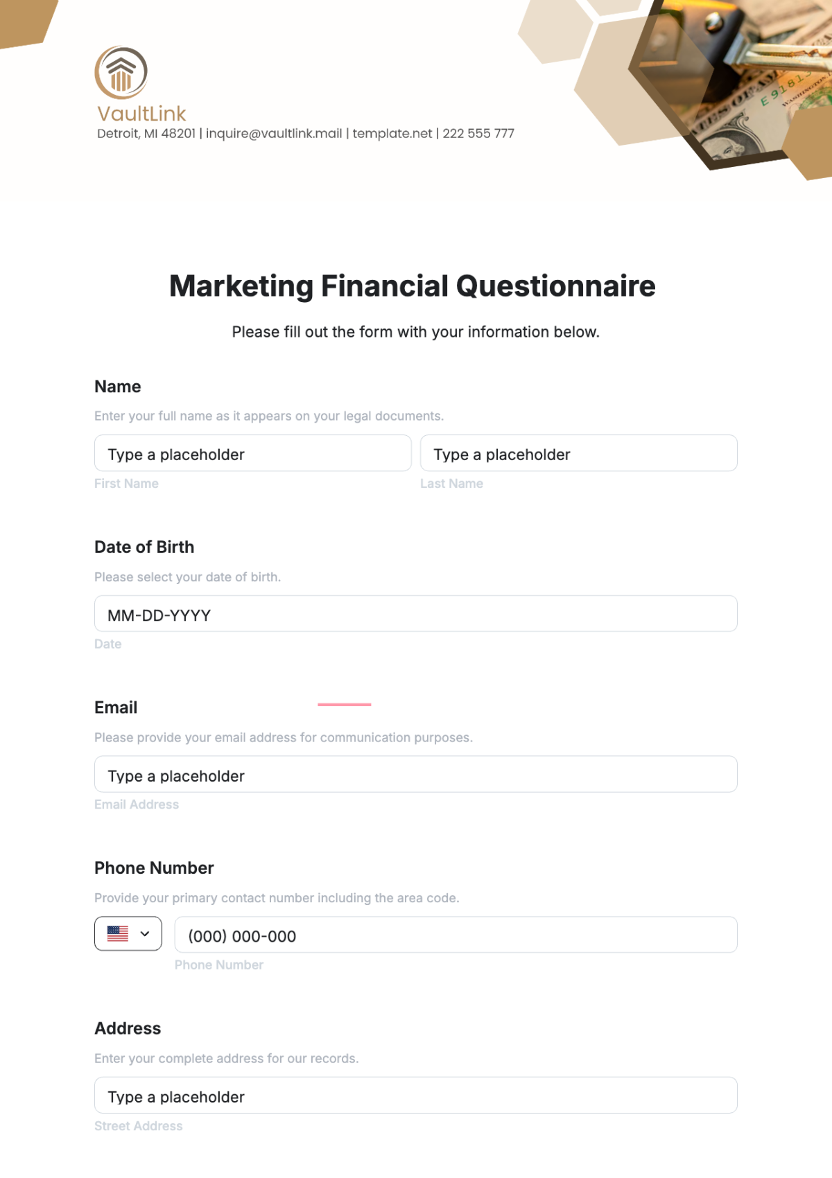 Free Marketing Financial Questionnaire Template to Edit Online