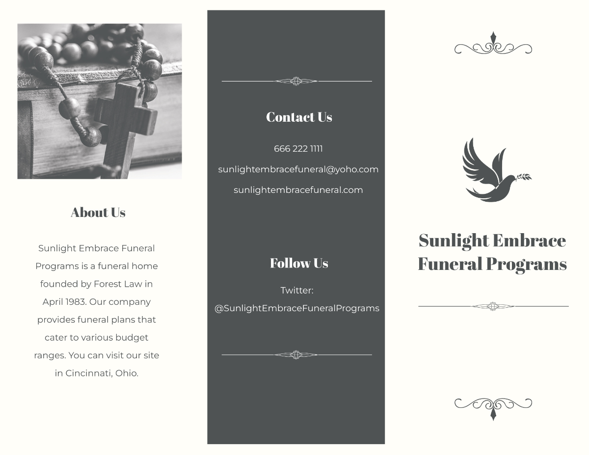 Free Plan Funeral Program Tri-Fold Brochure Template