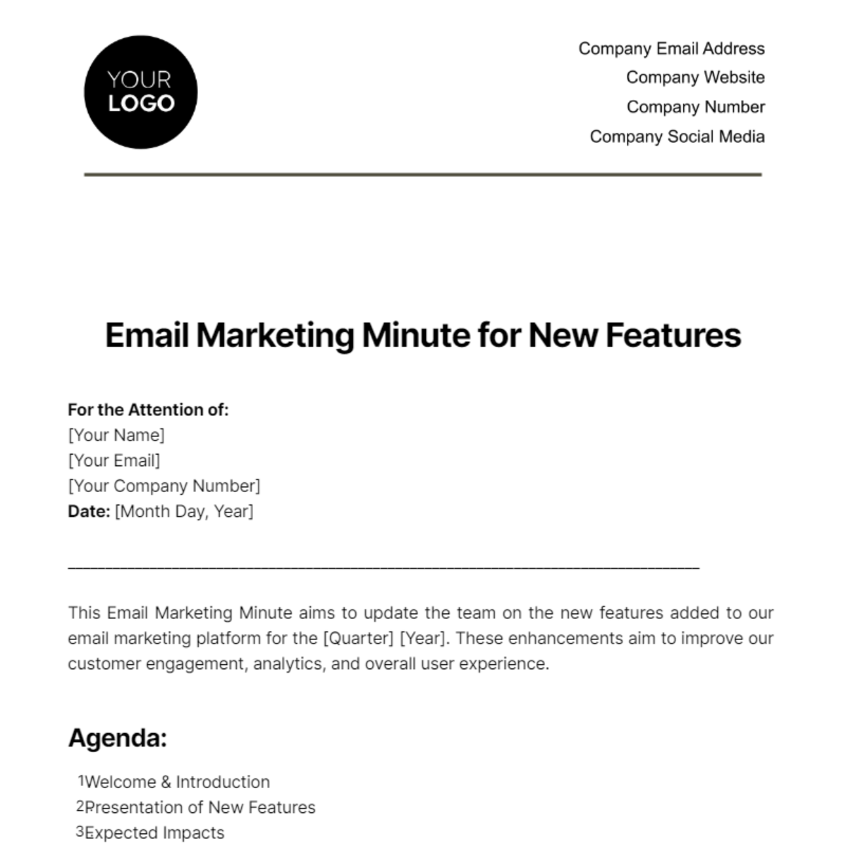 Email Marketing Minute for New Features Template