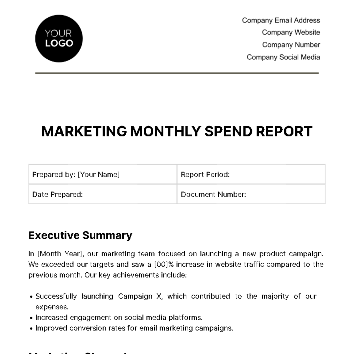Marketing Monthly Spend Report Template
