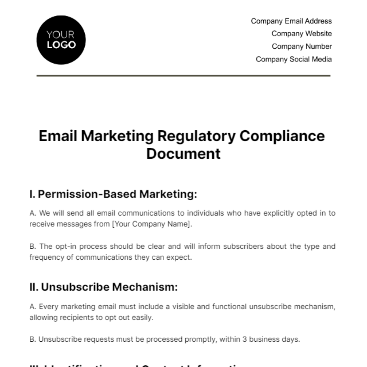 Free Email Marketing Regulatory Compliance Document Template