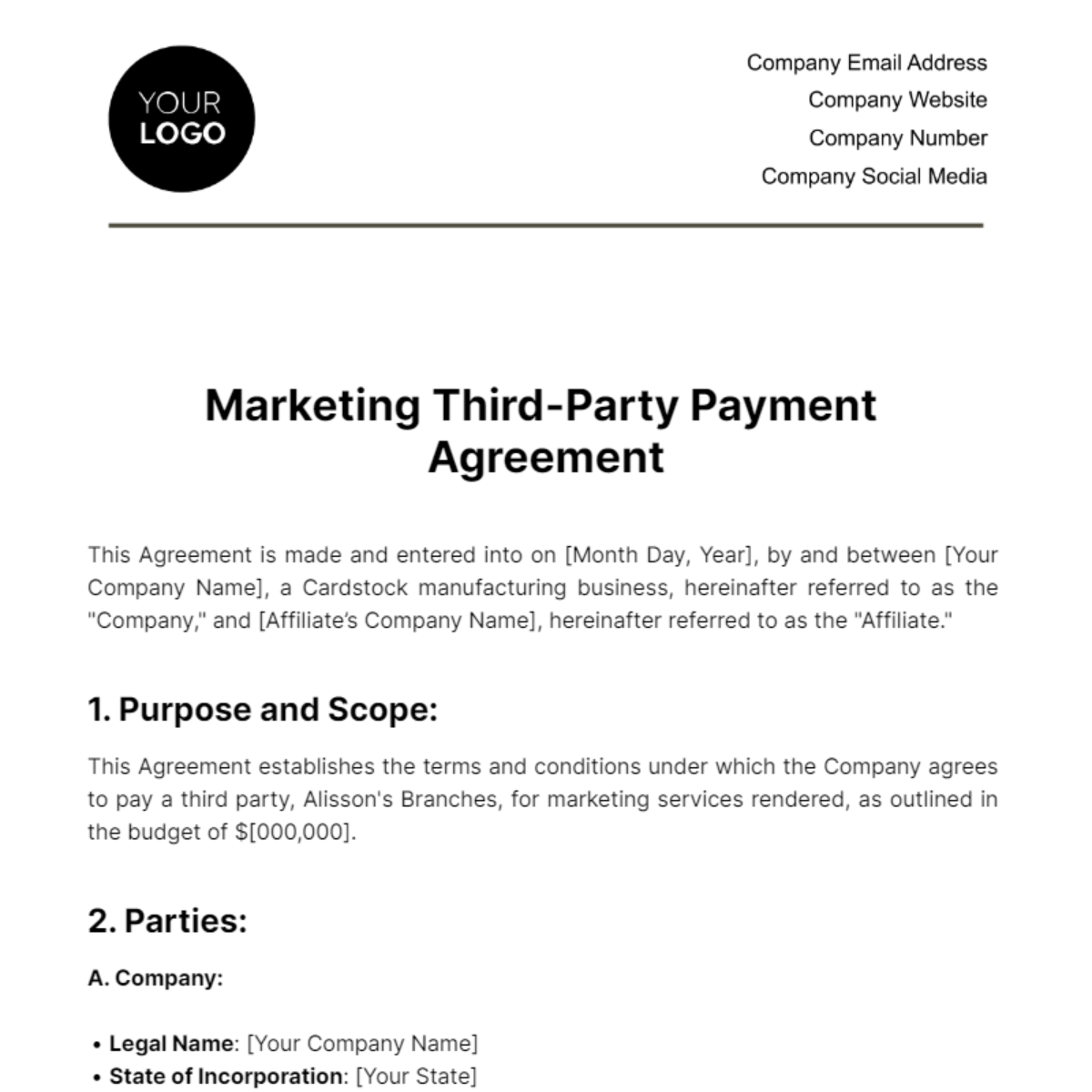 Free Marketing Third-Party Payment Agreement Template