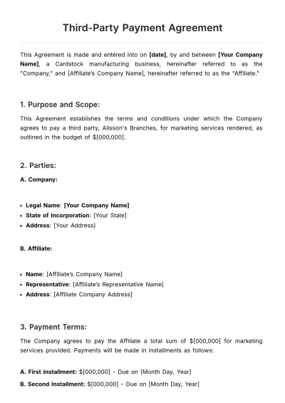 Free Third-Party Payment Agreement Template to Edit Online