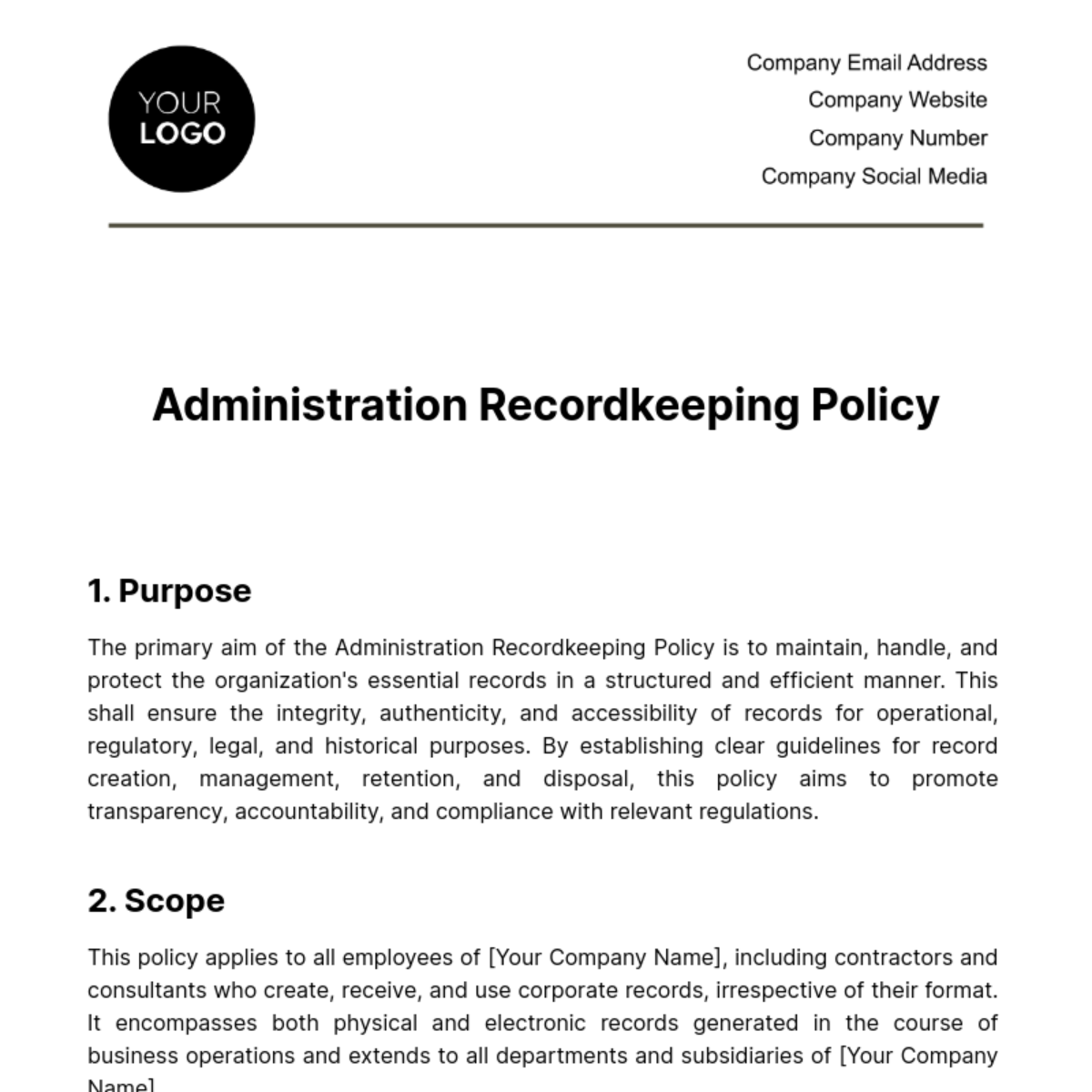 Administration Document Management & Filing Systems Templates Edit