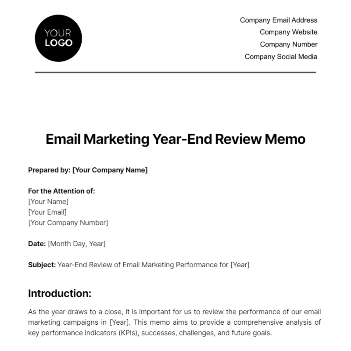 Email Marketing Year-End Review Memo Template