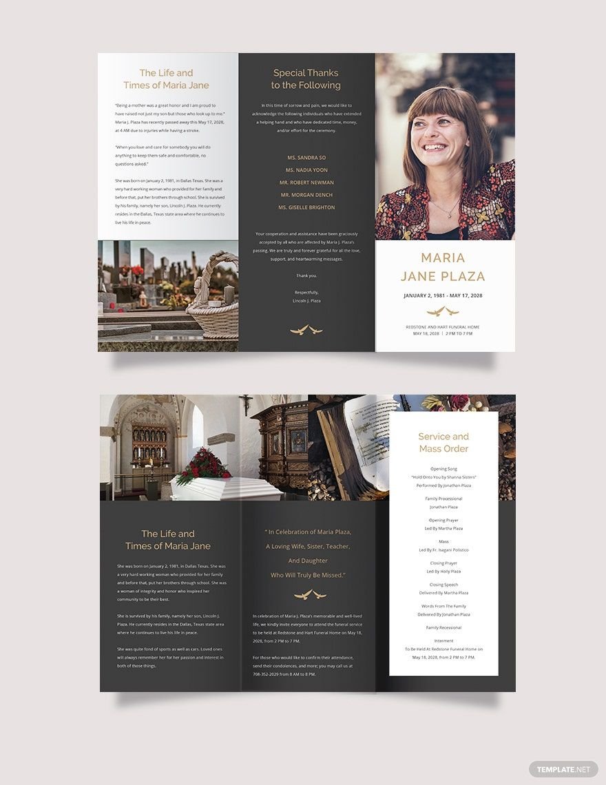 Free Printable Acknowledgment Funeral Tri-Fold Brochure Template