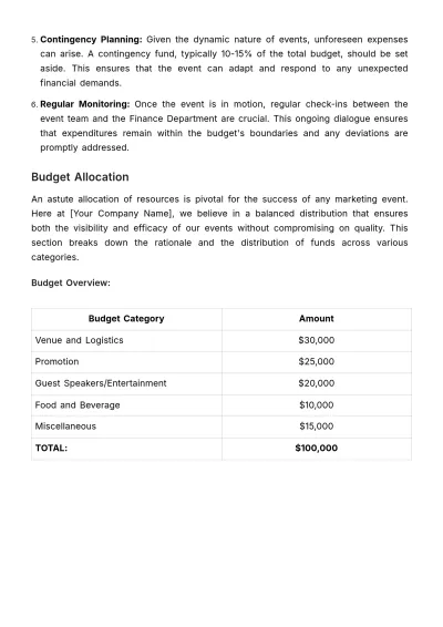 Free Marketing Event Financial Protocol Template to Edit Online