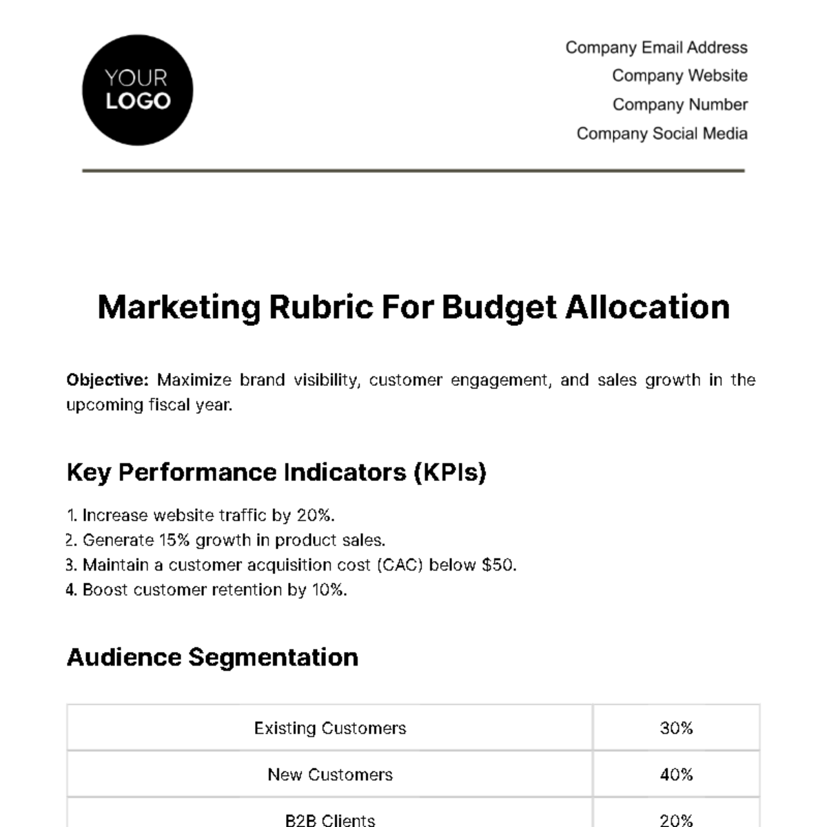 Marketing Rubric for Budget Allocation Template