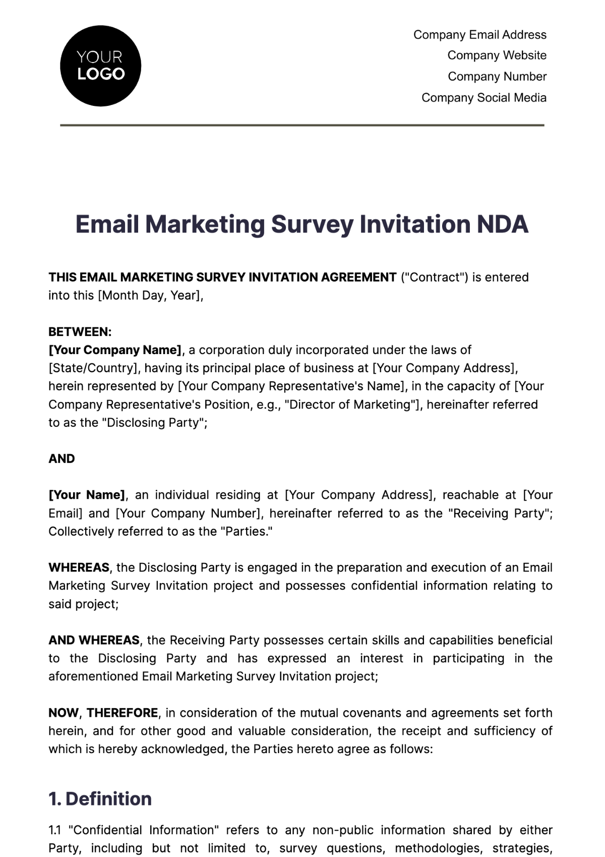 Email Marketing Survey Invitation NDA Template