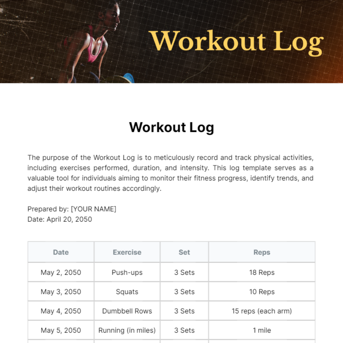 Workout Log Template