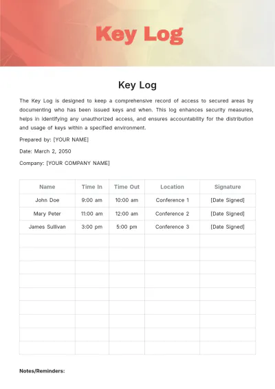 Free Key Log Template to Edit Online