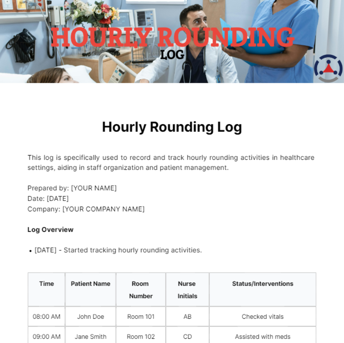 Hourly Rounding Log Template