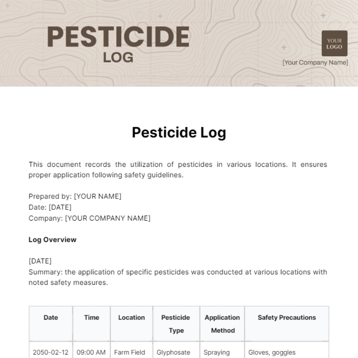 Pesticide Log Template
