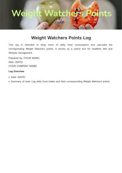 Free Weight Watchers Point Log Template to Edit Online