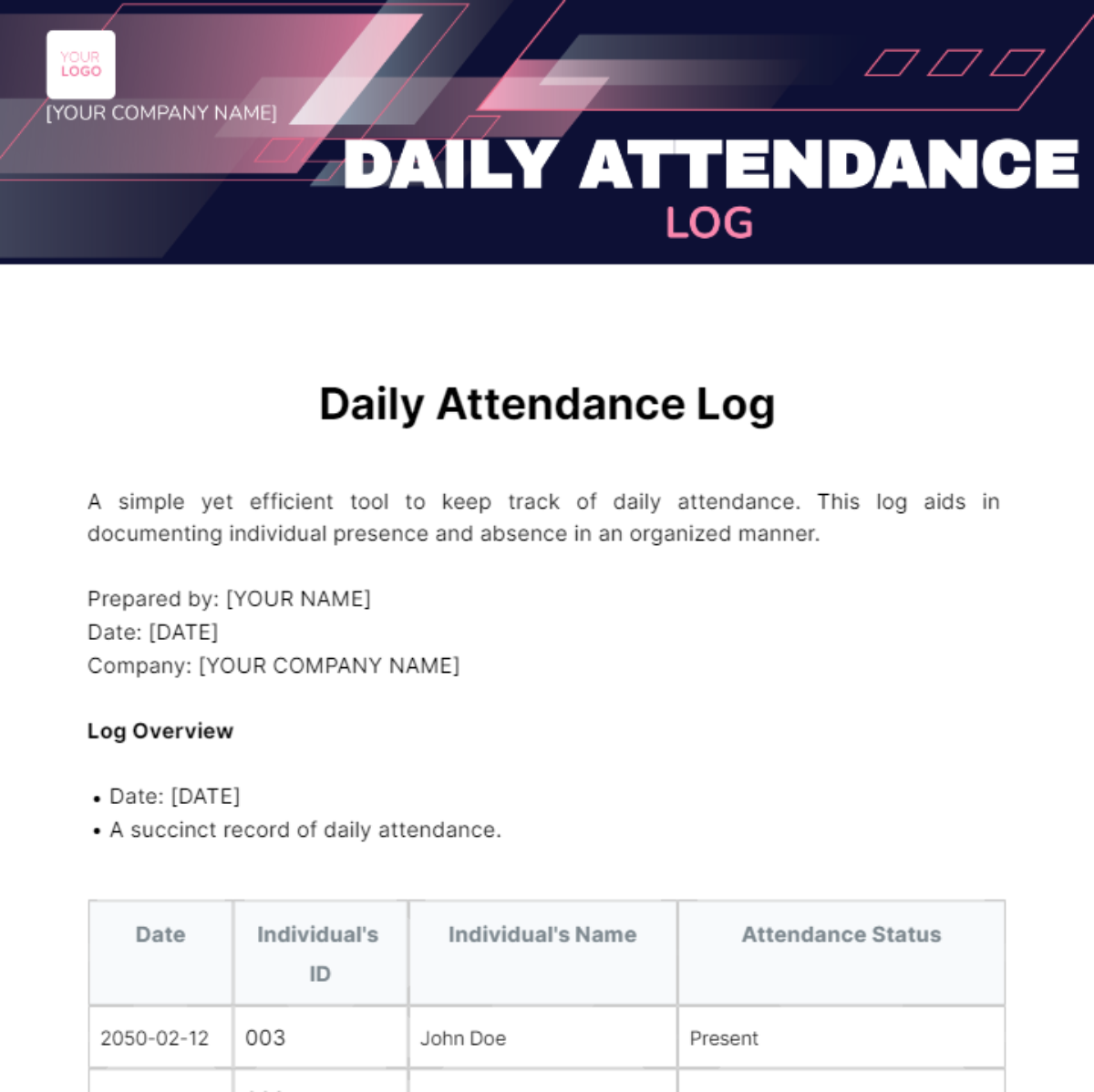Daily Attendance Log Template