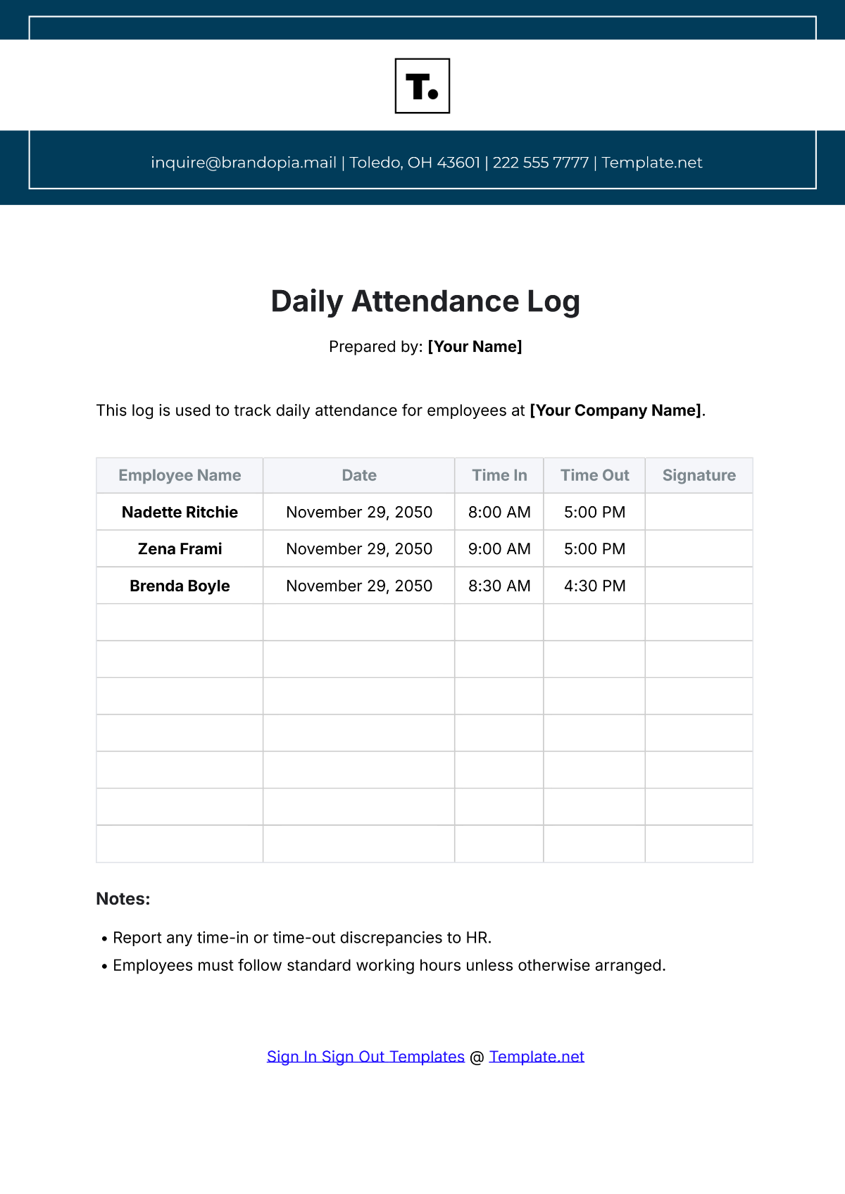 Daily Attendance Log Template - Edit Online & Download