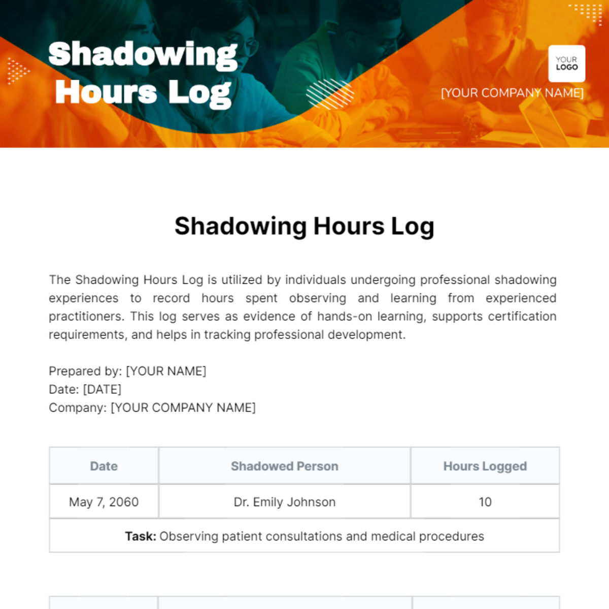 Shadowing Hours Log Template