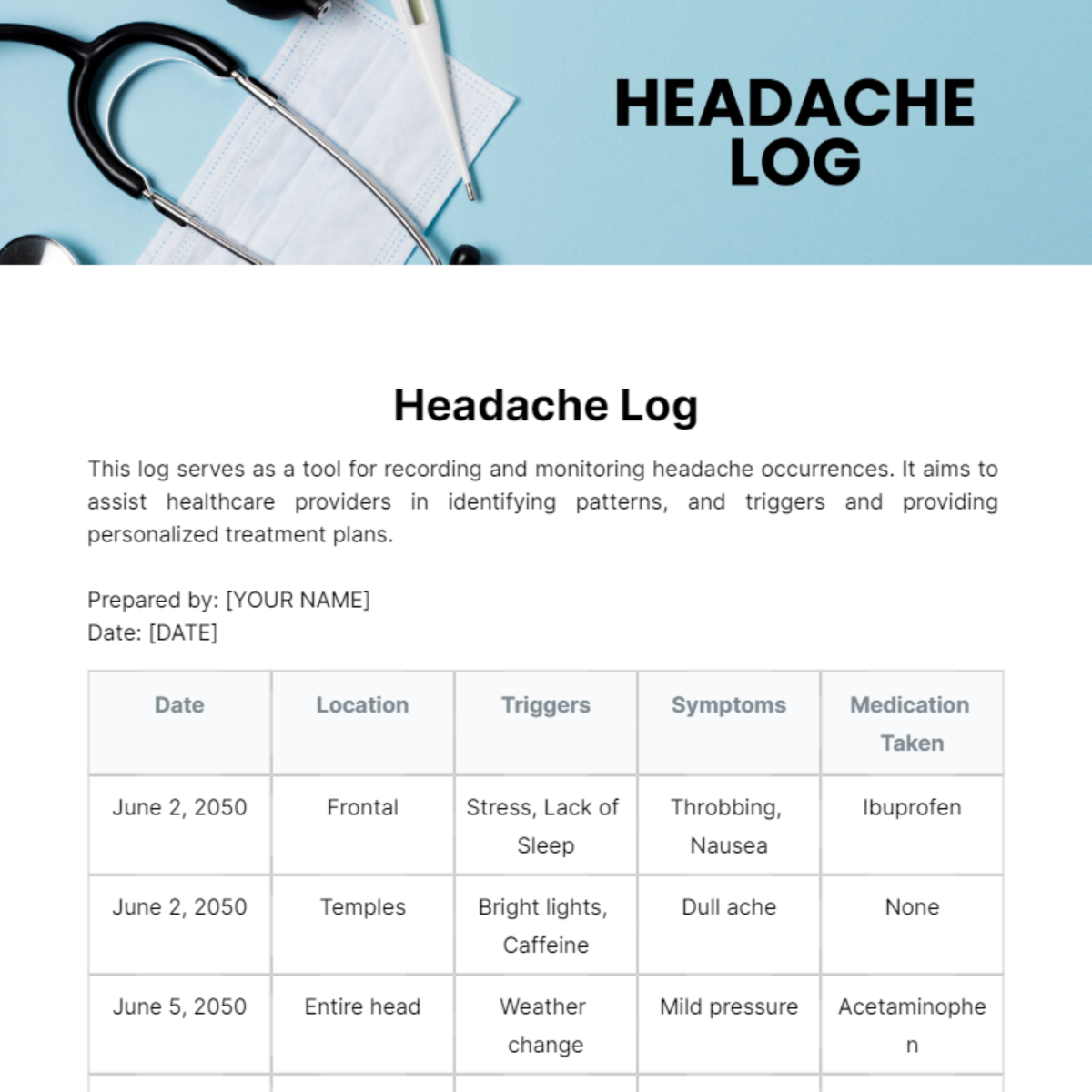 Headache Log Template