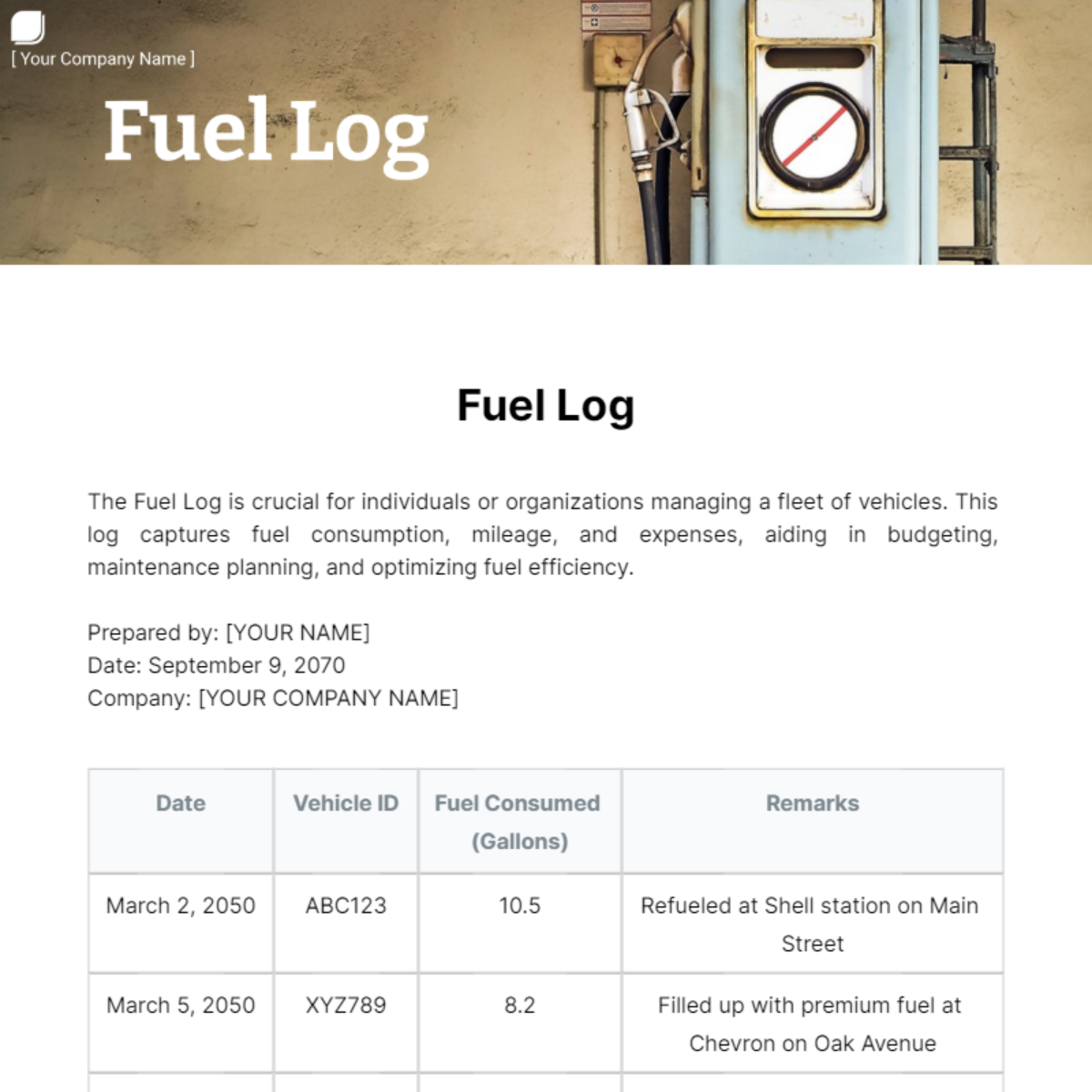 Fuel Log Template