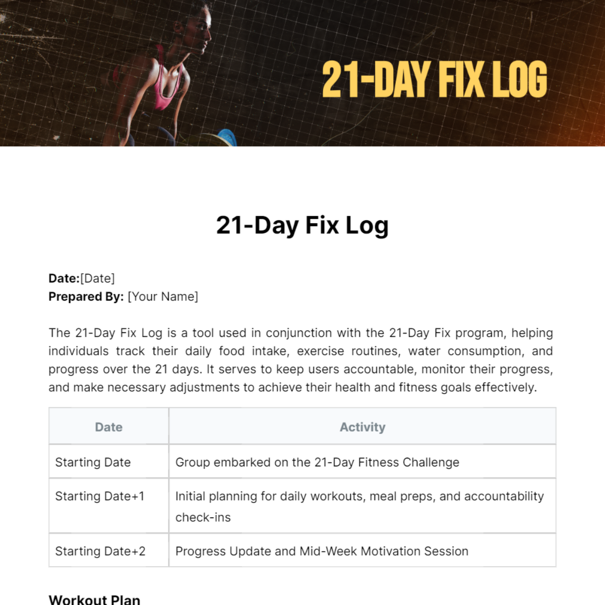 21 Day Fix Log Template
