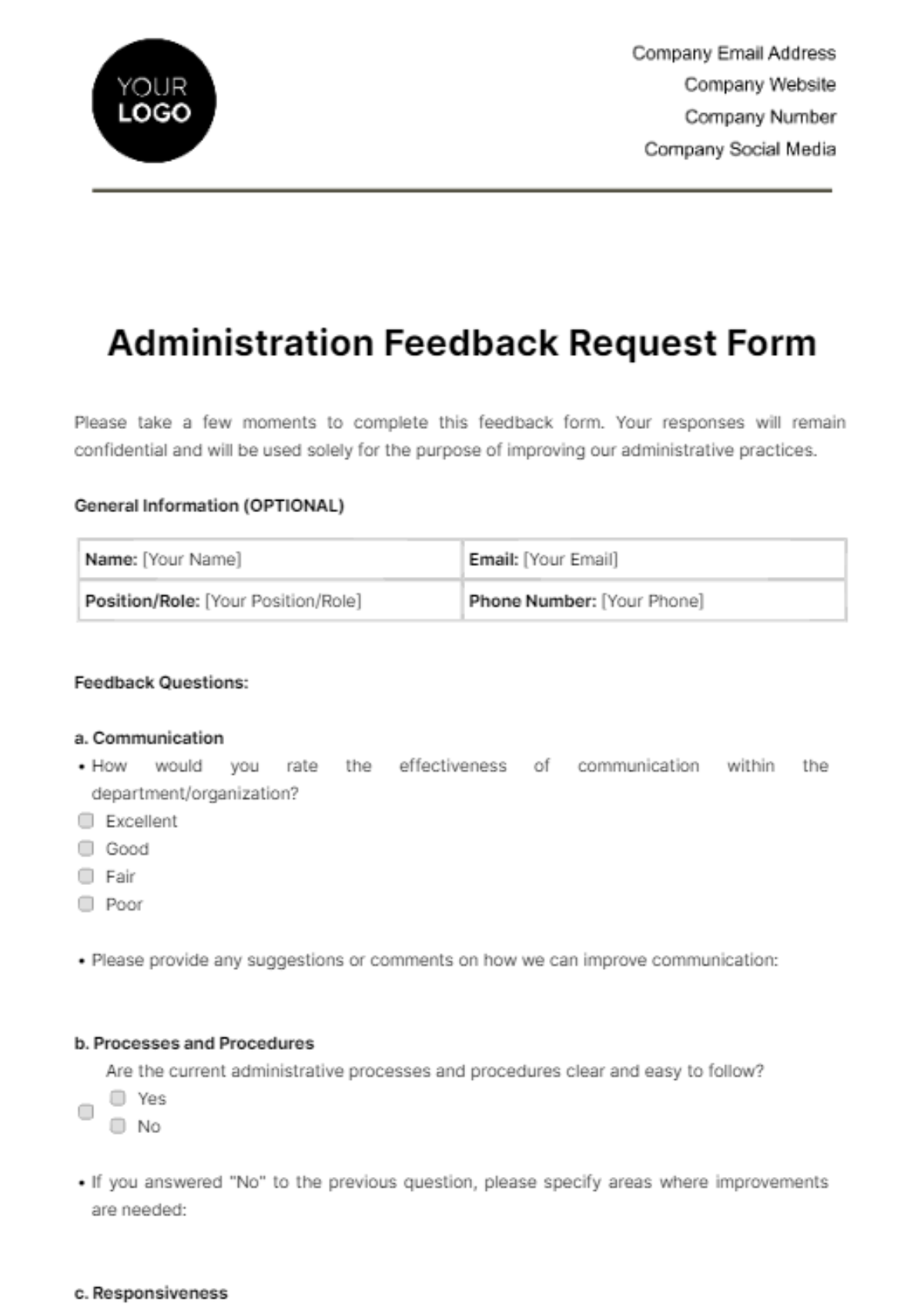 Free Administration Feedback Request Form Template