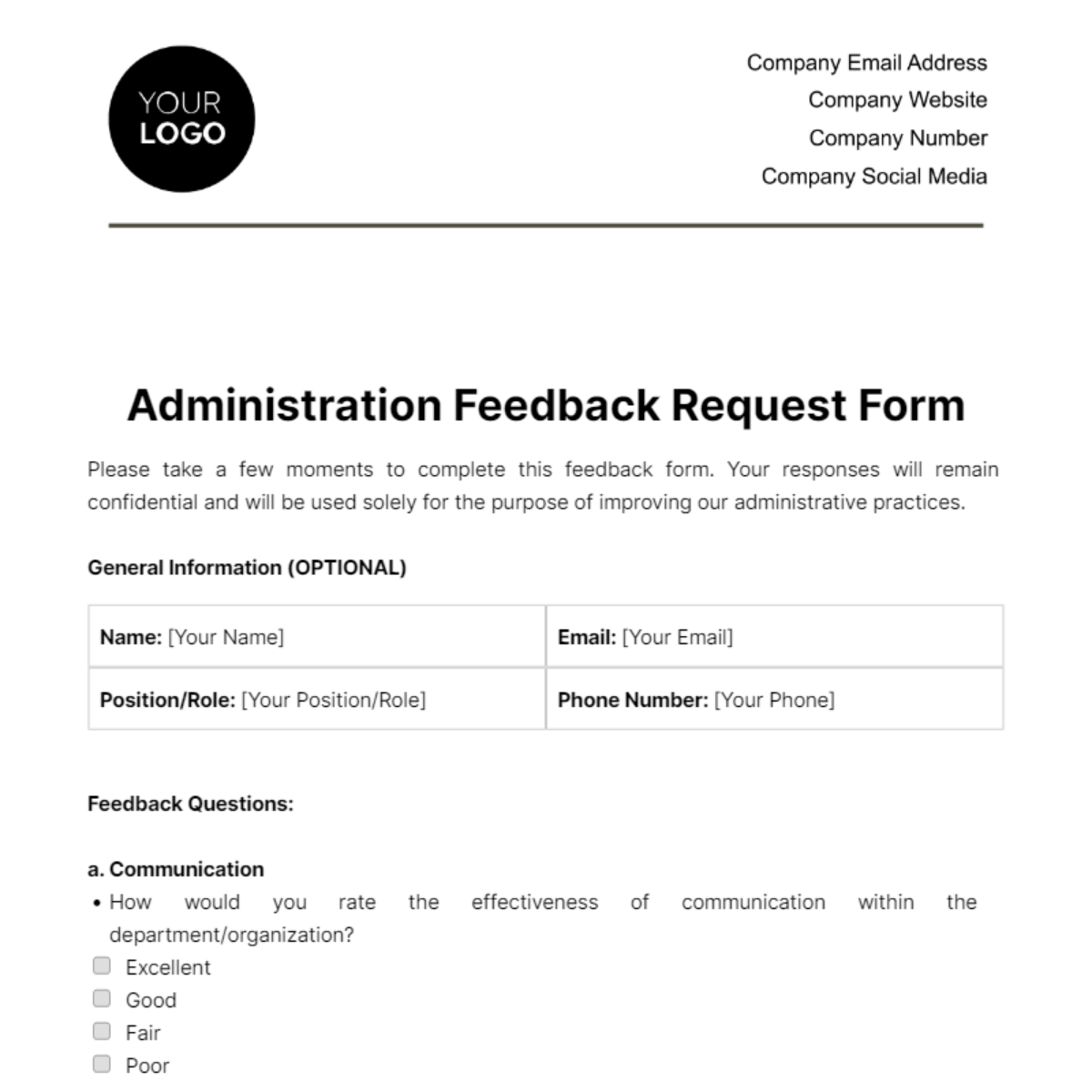 Administration Feedback Request Form Template - Edit Online & Download ...