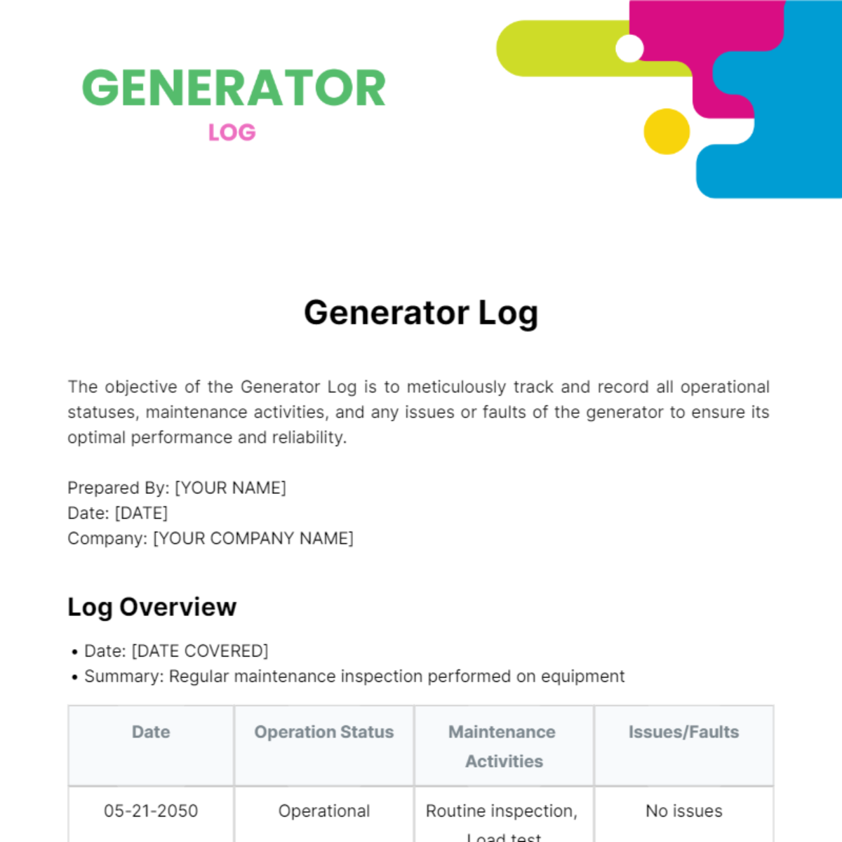 Generator Log Template