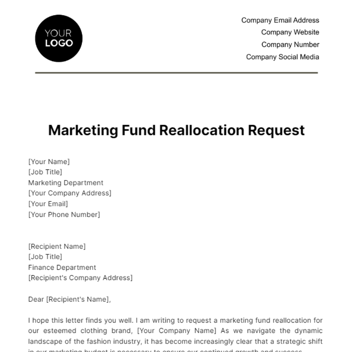 Marketing Fund Reallocation Request Template