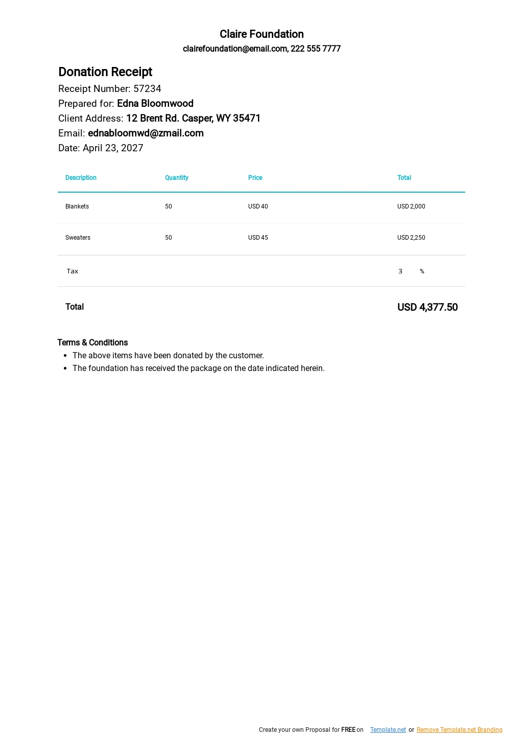 Donation Receipt Template In Excel Word Template