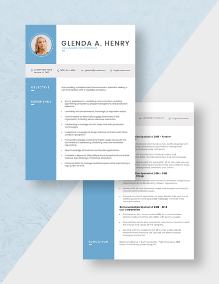 Communication Specialist Resume Download