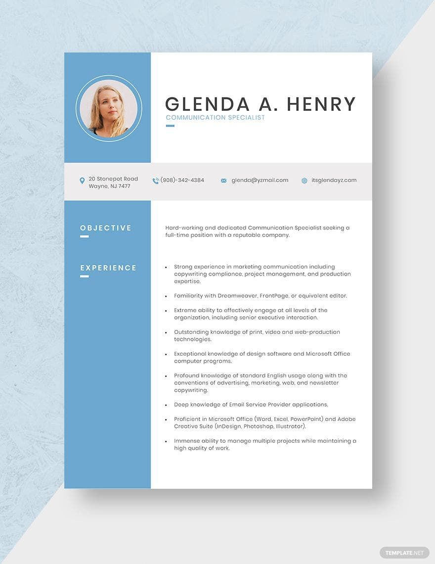 Communication Specialist Resume Template