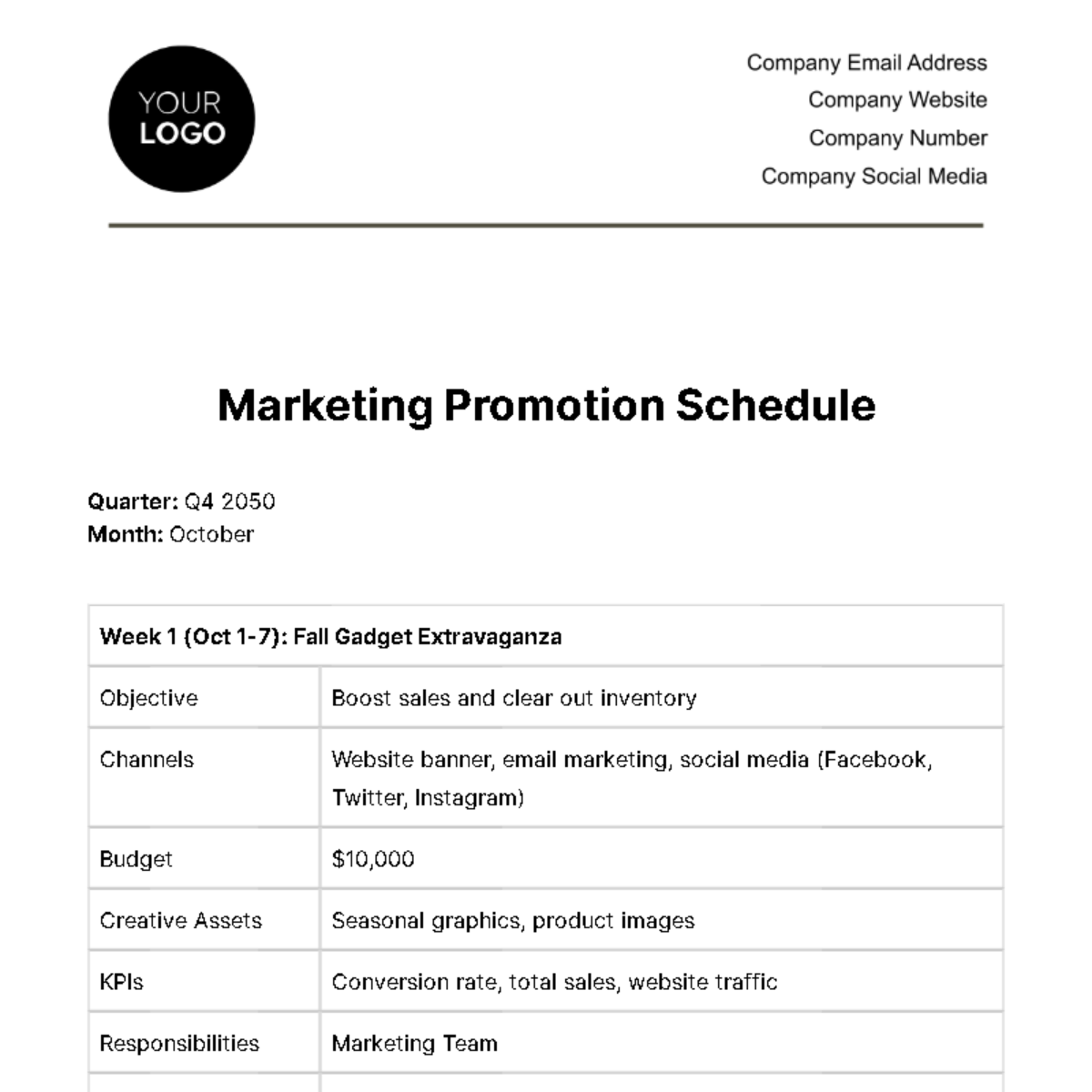 Marketing Promotion Schedule Template