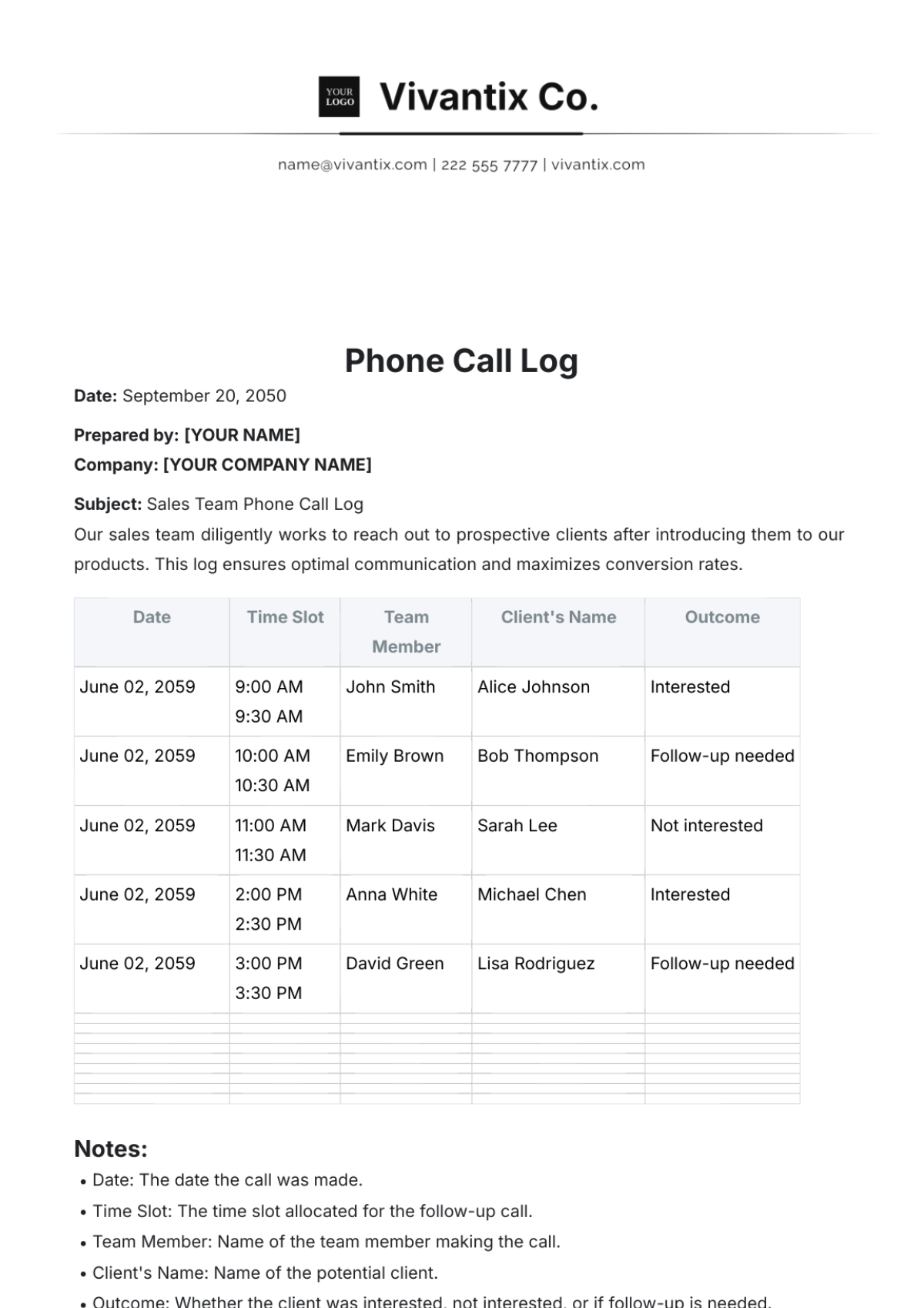 Phone Call Log Template - Edit Online & Download