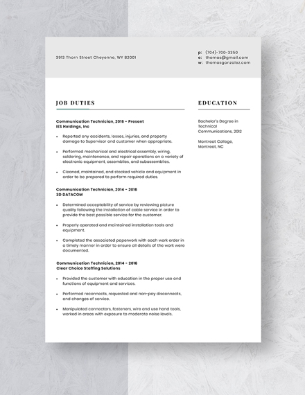 Communication Engineer Resume Template - Word, Apple Pages, PDF ...