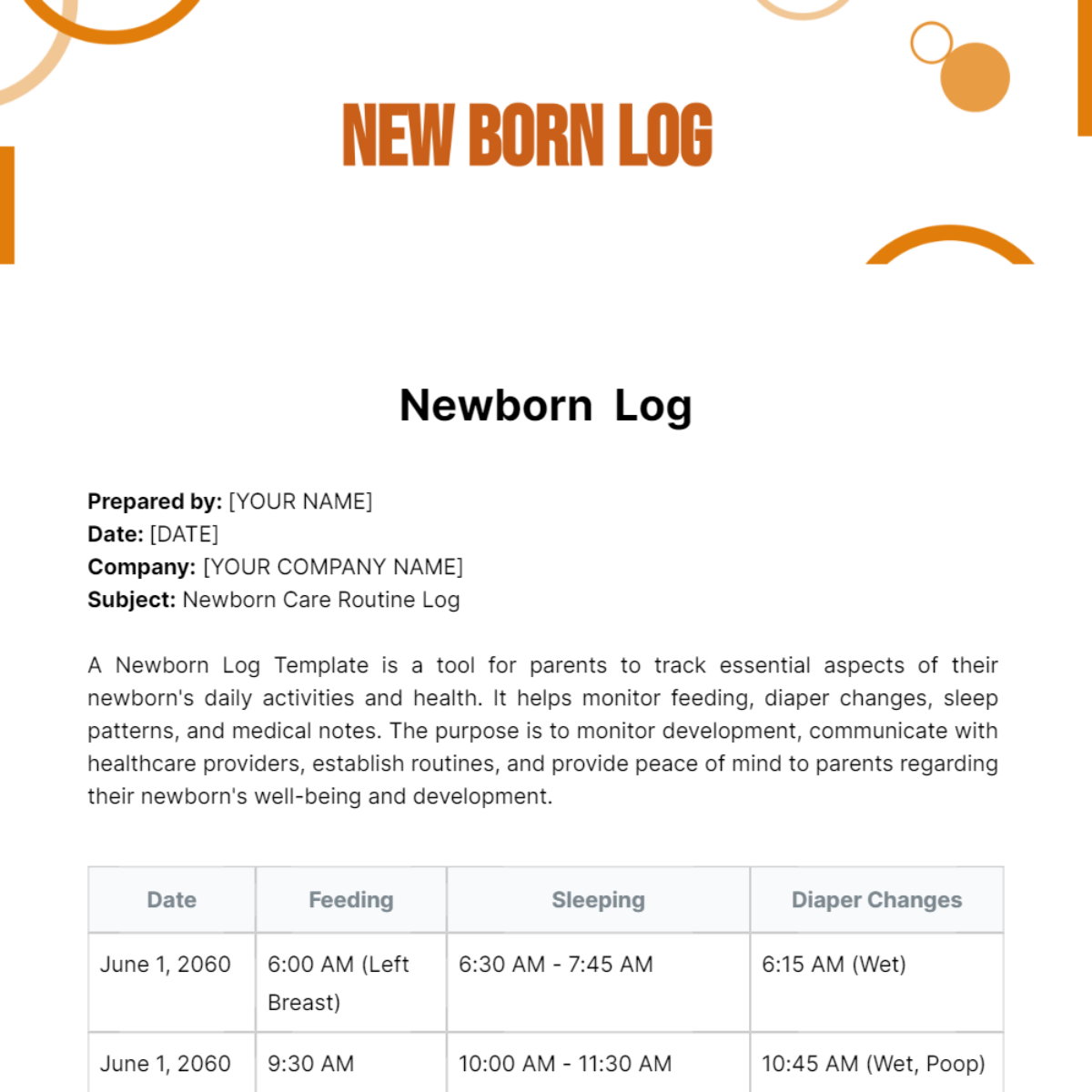 Newborn Log Template