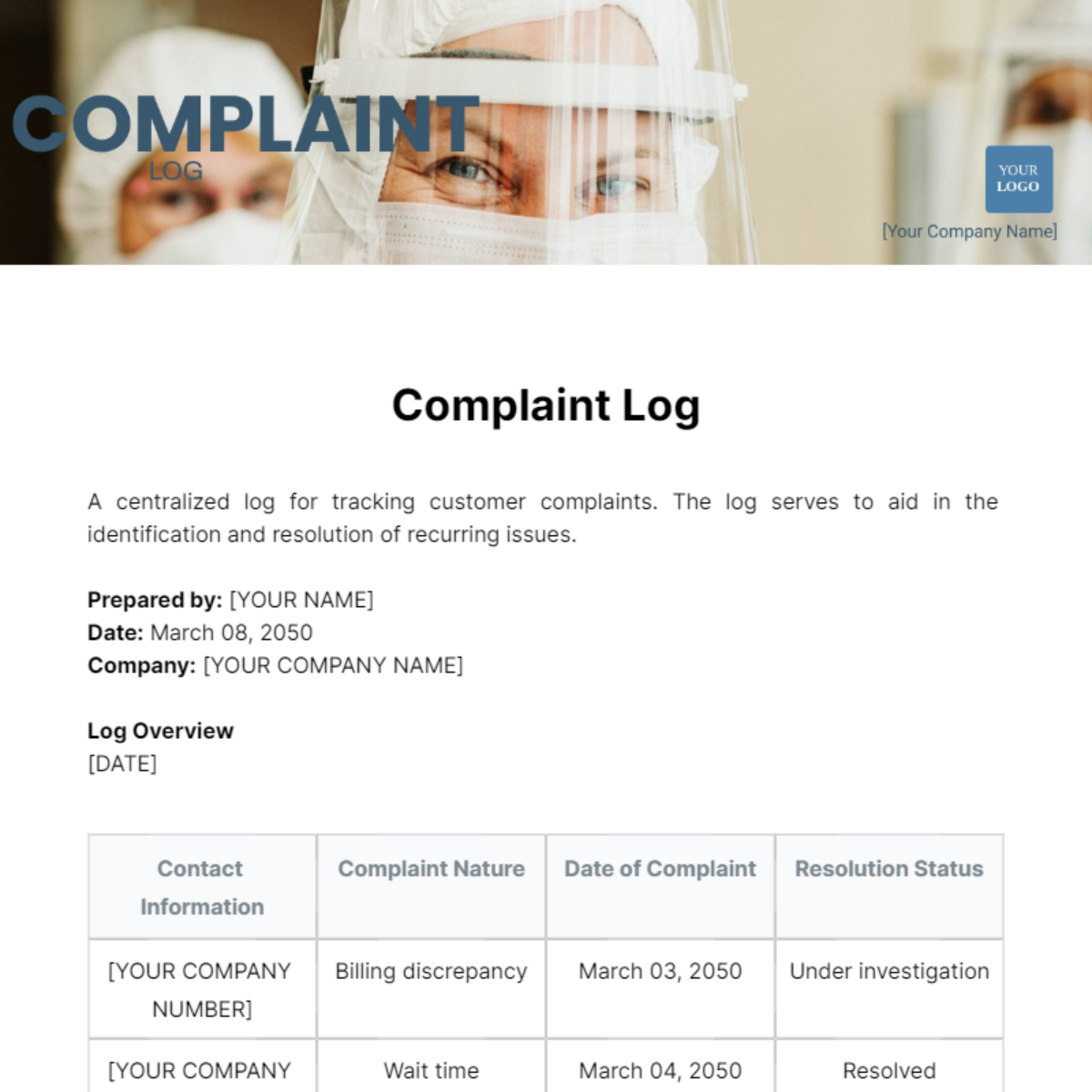 Complaint Log Template