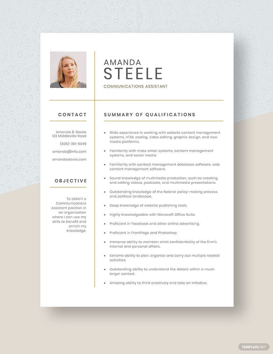 Communications Assistant Resume