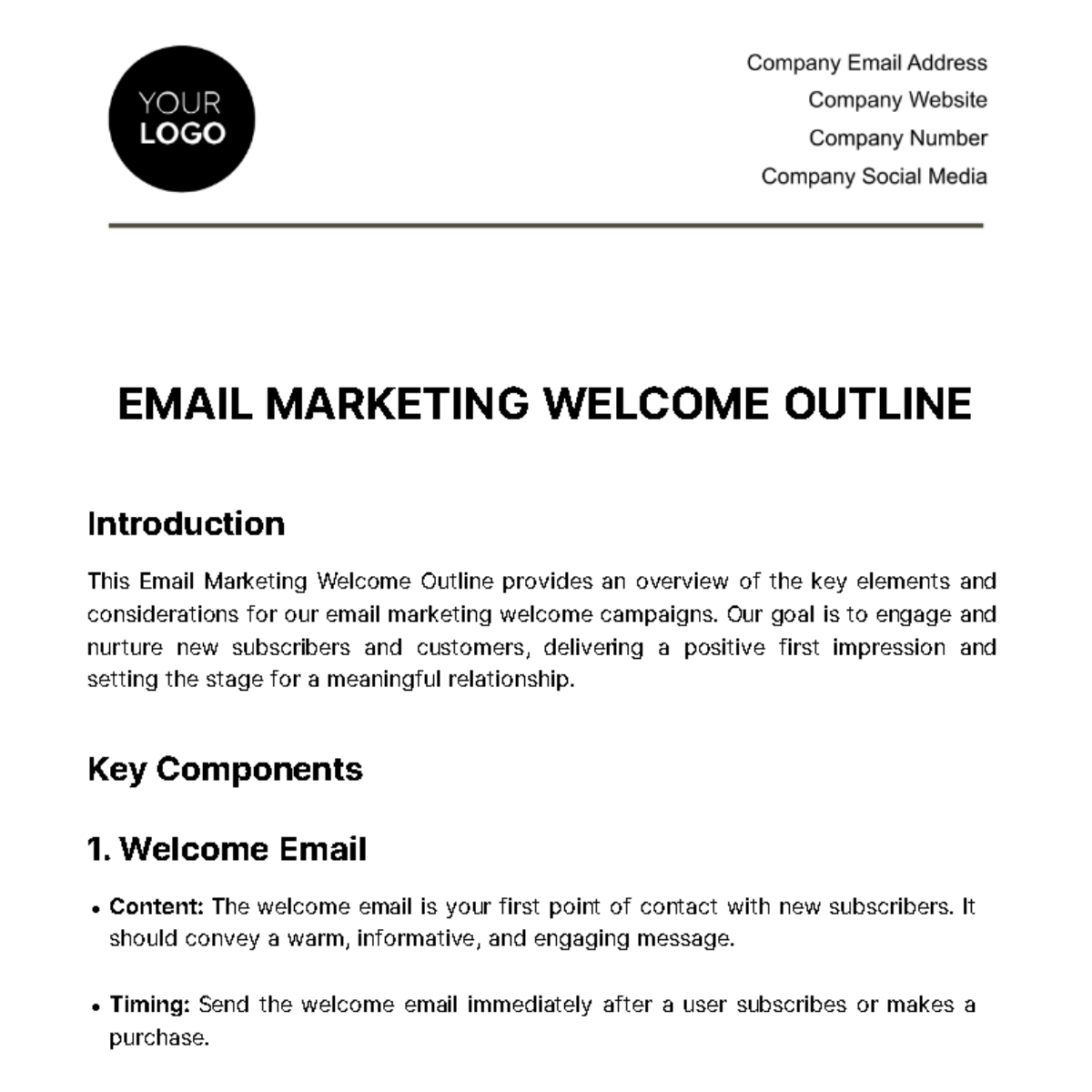 Free Email Marketing Welcome Outline Template