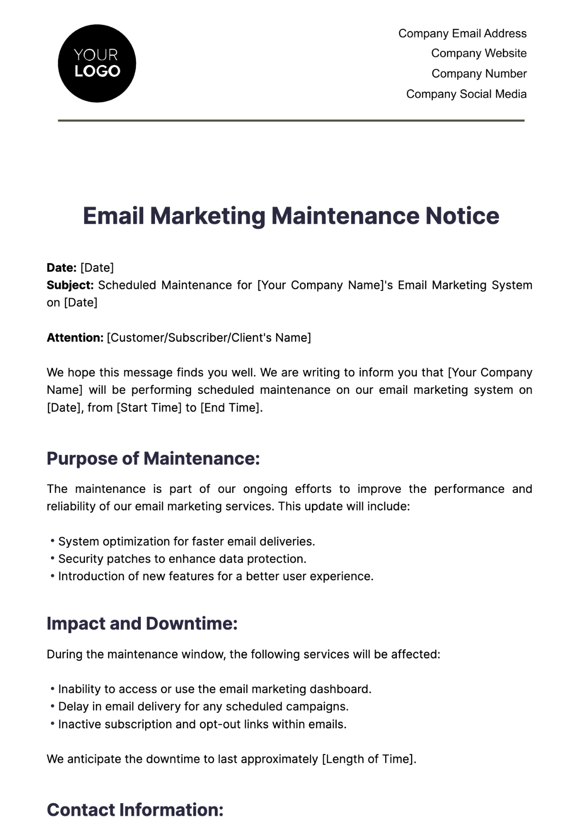 Email Marketing Maintenance Notice Template